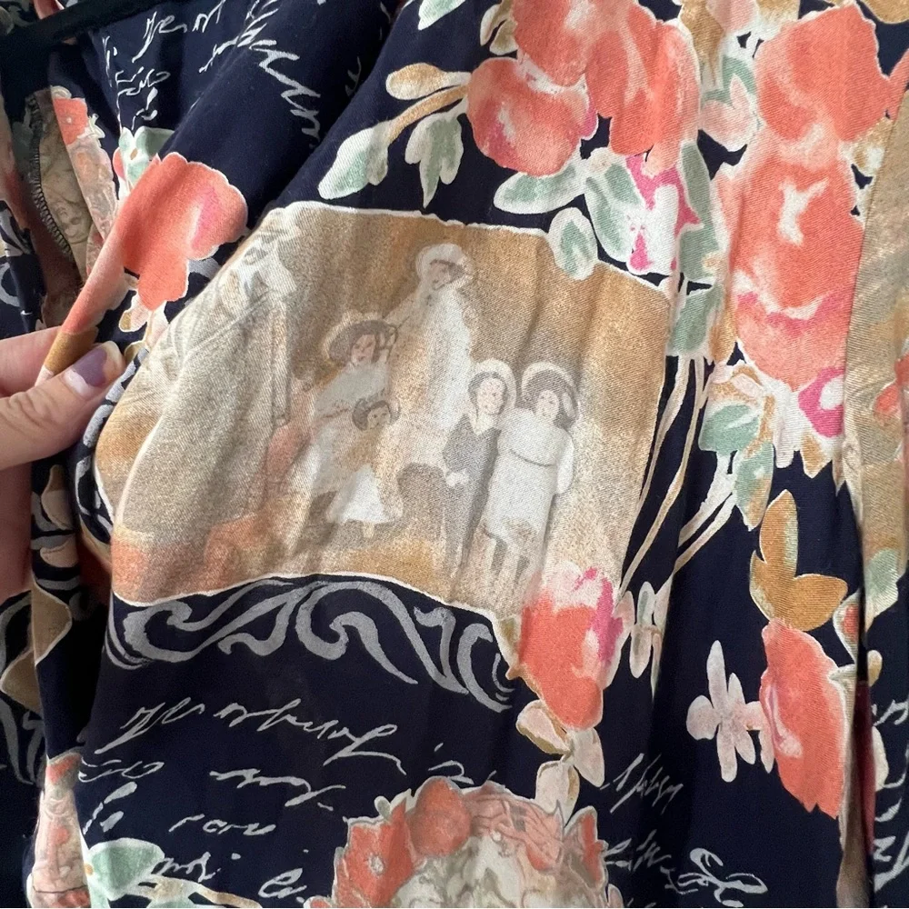 Vintage 90s Y2K Adrian Jordan Front Tie Floral Tie Front Kimono - Picture 5 of 8